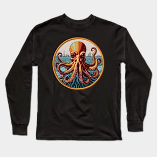 City Octopus Embroidered Patch Long Sleeve T-Shirt